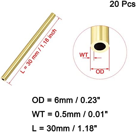 Ofowin [20 PCS] צינור עגול פליז אורך 30 ממ 6 ממ 6 ממ OD0.5 ממ עובי קיר, צינורות צינור ישר של נחושת מתכתית למסגרת קישוט DIY